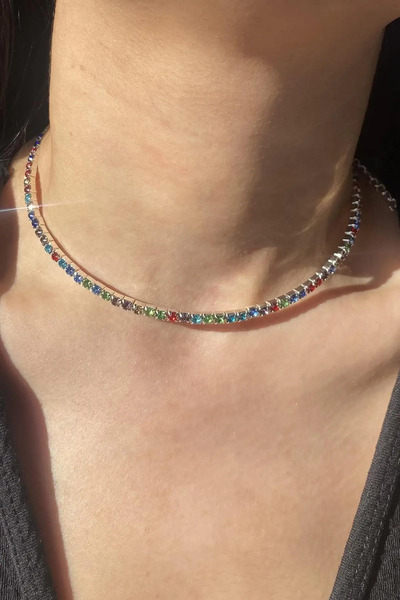 TAYEM Renkli Taş Detaylı Su Yolu Choker Kolye