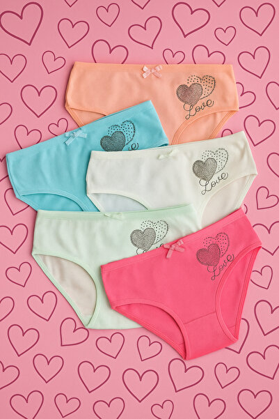 BONY SOCKS Girl's 5-Piece Heart Patterned Slip Multicolor