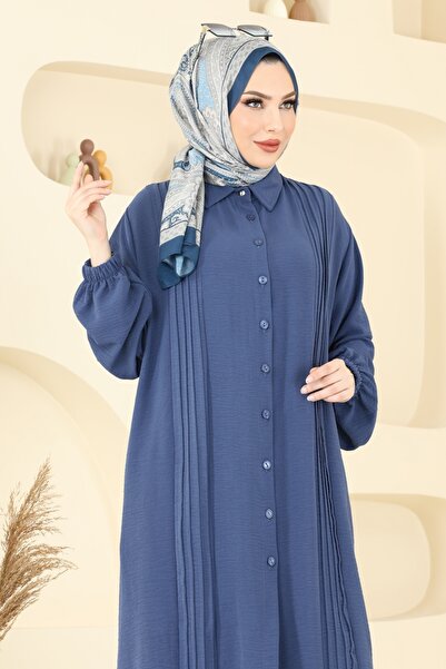 ModaMerve Önden Düğmeli Tesettür Takım 2019MEY846-MS İndigo