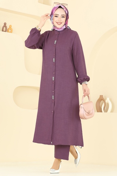 ModaMerve Taş Detaylı Takım 3066HBS856-MS Koyu Gül Kurusu