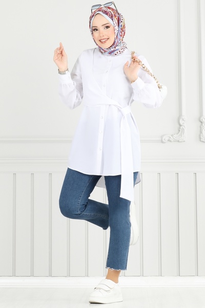 ModaMerve Yandan Bağlamalı Tunik 126ASN888-MS Ekru