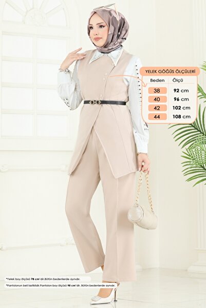 ModaMerve Hijab Suit with Belt Buckle 6095Teg847-Ms Stone