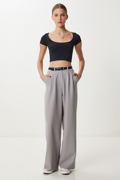 Lovelyİstanbul Pantaloni Palazzo țesuți cu buzunare LGK0007 GRI