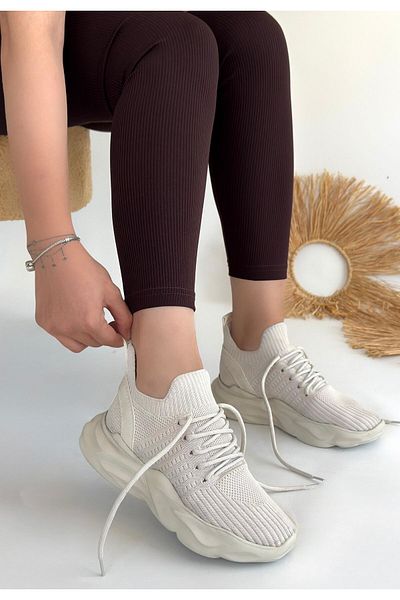 Skygo Henta Beige Knitwear Lace-Up Sports Shoes