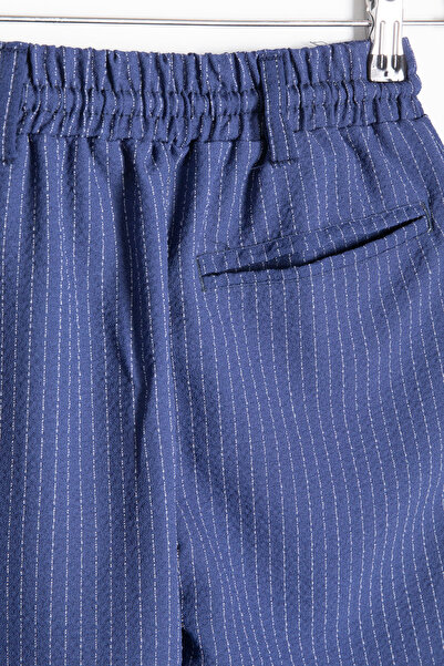 Cansın Mini Mavi Erkek Çocuk Çizgili Duble Paça Gofre Kumaş Pantolon 21051