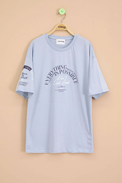 Cansın Mini Μπλε λαιμόκοψη με λεπτομέρεια γραφής για αγόρι μπλουζάκι 20902