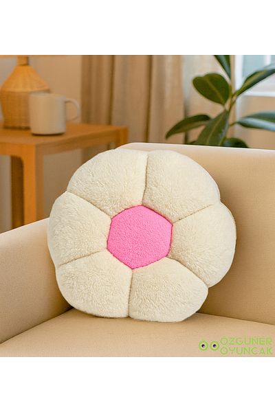 Özgüner Oyuncak Decorative Daisy Shaped Plush Pillow 40 cm – Soft and Comfortable Design