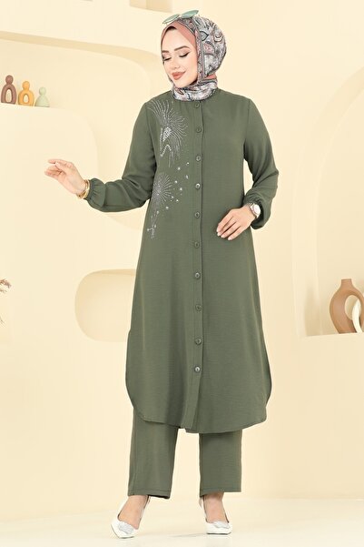 ModaMerve Taş İşlemeli Tesettür Takım 440DVL817-MS Haki
