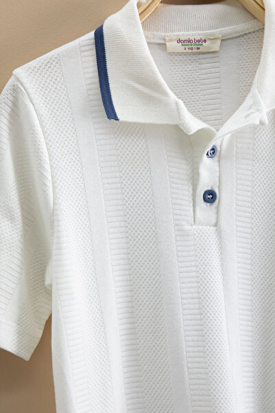 Cansın Mini Indigo Stripe Patterned Polo Collar Buttoned Boy's Shorts 2 Piece Set 21116