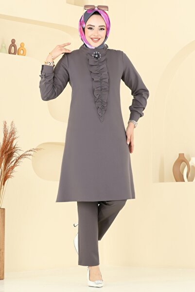 ModaMerve Önü Taşlı Şık Takım 23020UKB139-MS Antrasit