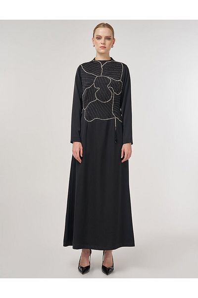 Kayra Embroidered Stylish Dress Black