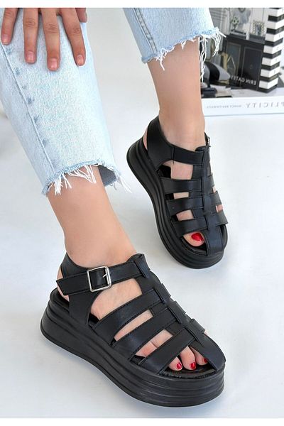 Skygo Toten Black Skin Belted Sandals