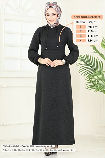 ModaMerve Kapşonlu Elbise 814OZN1046-MS Siyah