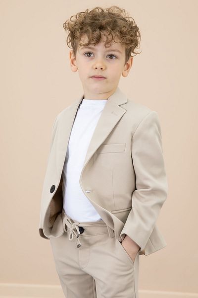 Cansın Mini Μπεζ μπουφάν με κουμπιά Basic T-shirt με παντελόνι για αγόρια 3 τεμαχίων κοστούμι 20721