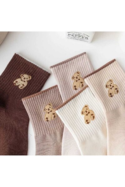 BULUT COLLECTION Women's Colorful Bear Patterned Booties Socks Set - 5 Pairs of Booties for Stylish and Comfortable Feet