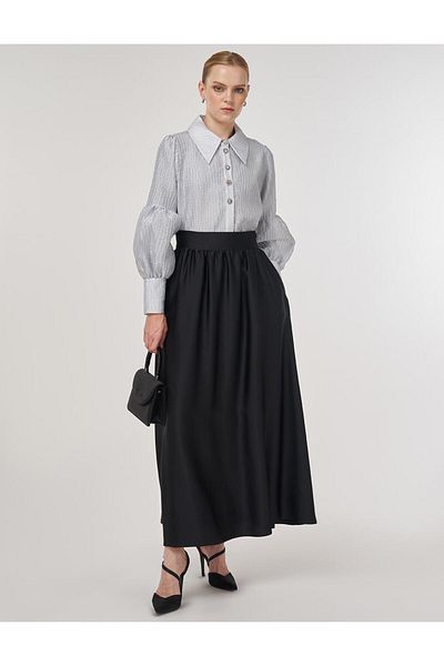 Kayra Stylish Blouse with Shiny Buttons Blue