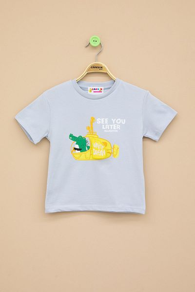 Cansın Mini Blue Submarine Printed Baby Boy Short Sleeve T-Shirt 20941