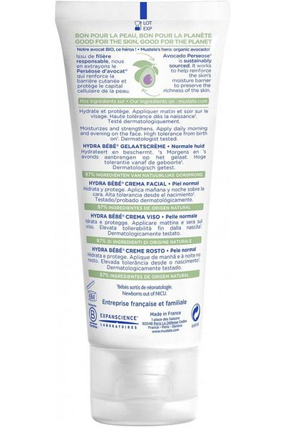 Mustela Hydra Bebe Face Cream Daily Baby Moisturizer With Natural Avocado- 40Ml