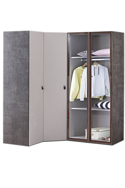 benim odam Aura 4 Kapılı Cam Kapaklı Köşe Dolap Genç / Çocuk Odası 833