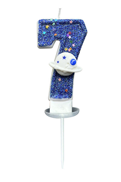 L&Wen شموع كعكة زرقاء مقاس 7 سم، شمعة رقم 7 ذات طابع كوكبي لأعياد الميلاد والاحتفالات ذات الطابع الخاص