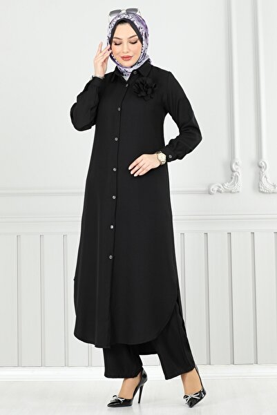 ModaMerve Çiçek Broşlu Takım 815OZN1046-MS Siyah