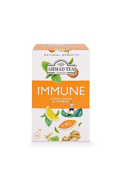Ahmad Tea Herbal Tea, Lemon, Ginger, Turmeric, & Vitamin C 'Immune' Natural Benefits Teabags, 20 ct