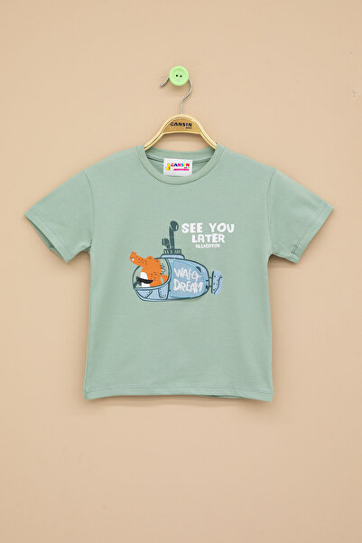 Cansın Mini Green Submarine Printed Baby Boy Short Sleeve T-Shirt 20938