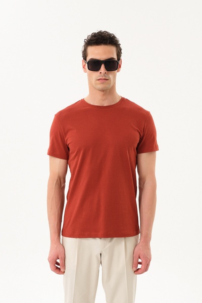 SPORTEMPT slim fit Bărbat guler rotund basic tricou - Cărămidă