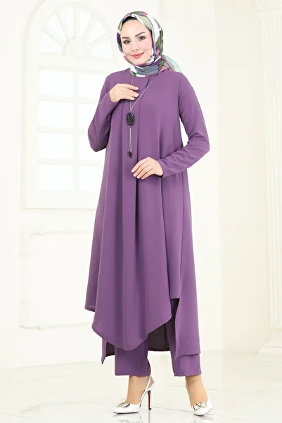 ModaMerve Aerobin Hijab Set with Necklace Pl9055-Ms Dark Lilac