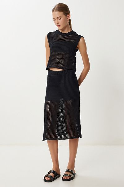 Lovelyİstanbul Openwork Summer Knitwear Blouse Skirt Set Lyy0119 Black