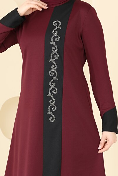 ModaMerve Taş Detay Tesettür Takım ASM2802-MS Bordo