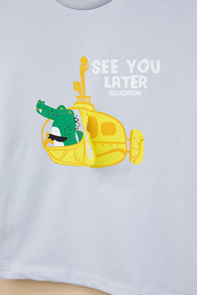 Cansın Mini Blue Submarine Printed Baby Boy Short Sleeve T-Shirt 20941