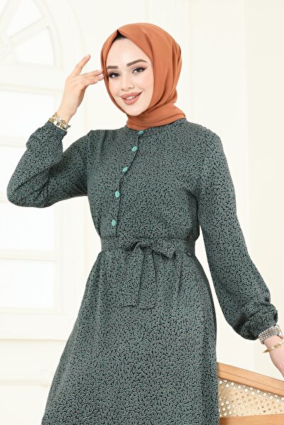 ModaMerve Yarım Düğmeli Viskon Elbise 4068ZNN863-MS Çağla