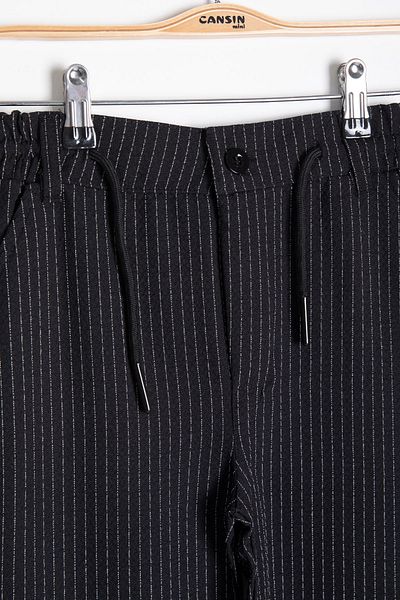Cansın Mini Black Boy's Striped Double Leg Seersucker Fabric Trousers 21050