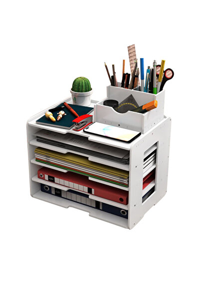 KidLe Office 5 Tiers File Paper Organizer for Desk Desktop White File Holder Office Desk Organizer
