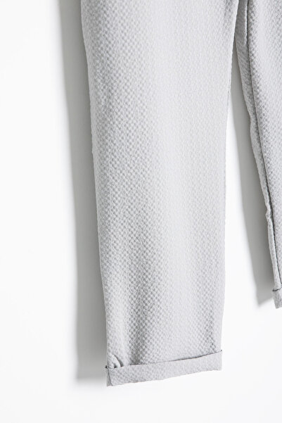 Cansın Mini Gri Erkek Çocuk Çizgili Duble Paça Gofre Kumaş Pantolon 21052