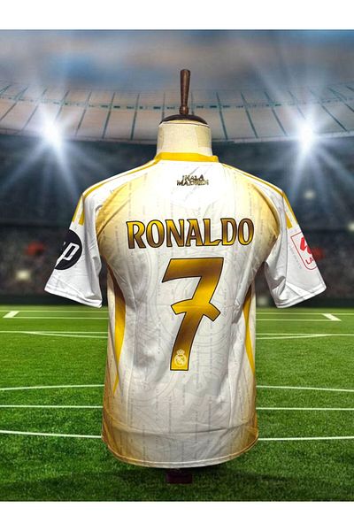 After Party Re.A.L M.A.D.R.I.D 2024-25 C. Ronaldo Special Concept Adult Jersey (White-Yellow) Vs Sports Singlet Ag