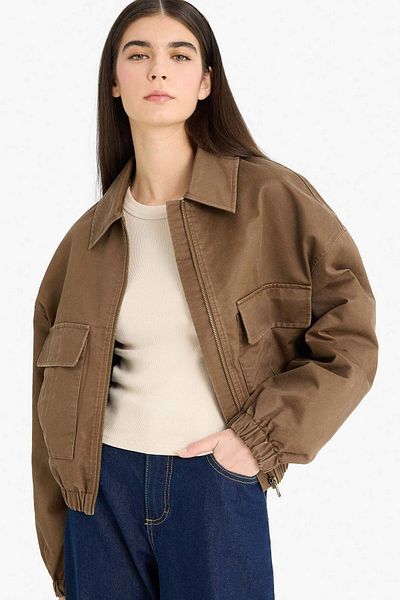 DeFacto Waterproof Relax Fit Polo Collar Zipper Coat E8627Ax25Au