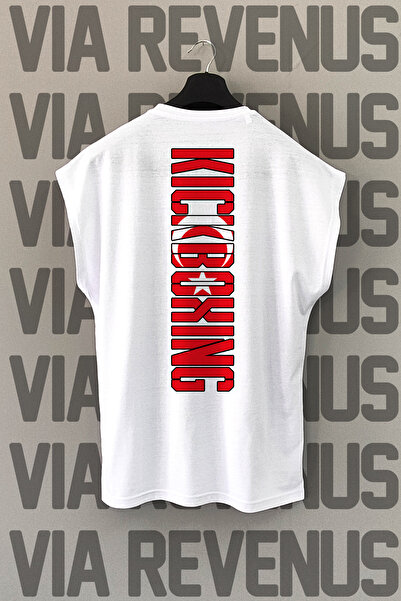 Vordevia Tricou sport cu mâneci zero, cu decolteu, imprimat în față și în spate, KickBoxing Turcia