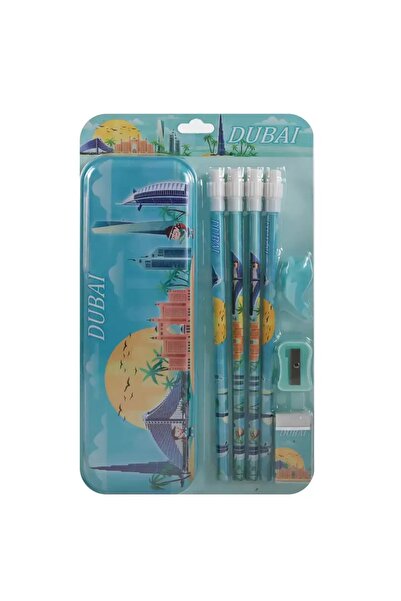 DUBAİ مجموعة قرطاسية مطبوعة - خضراء، ٨ قطع | أساسيات أنيقة وعملية للمدرسة أو المكتب