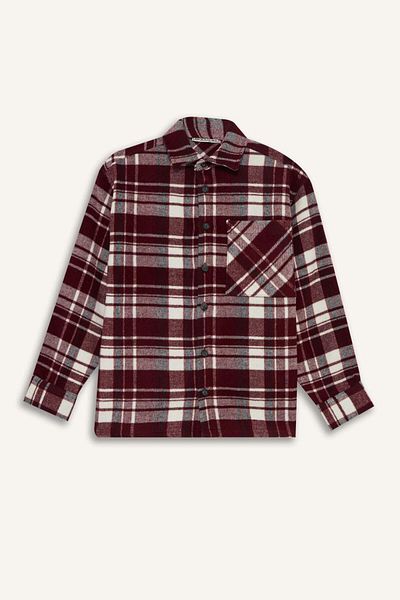 DeFacto Boy's Oversize Wide Fit Polo Collar Checked Long Sleeve Shirt F1435A825Au