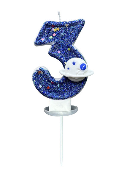 L&Wen شموع الكيك الزرقاء رقم 3، مقاس 7 سم، شمعة ذات طابع كوكبي لأعياد الميلاد والاحتفالات ذات الطابع الخاص