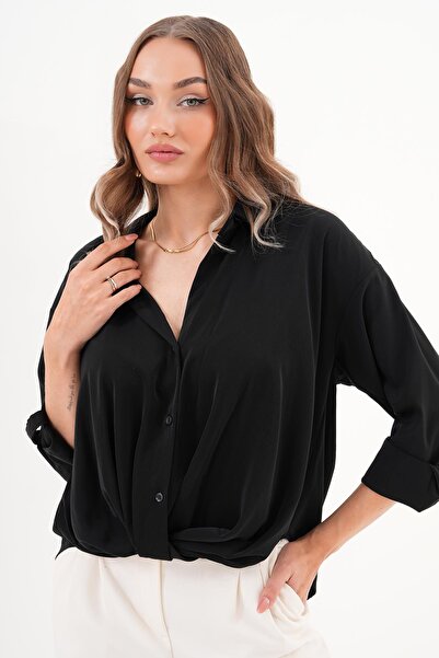 ŞİMAL Kadın Önü Düğüm Detaylı Saten Gömlek 255232 -