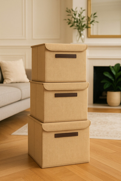 Loremp 3-Piece Foldable Storage Box with Lid – Closet Organizer Jute Box