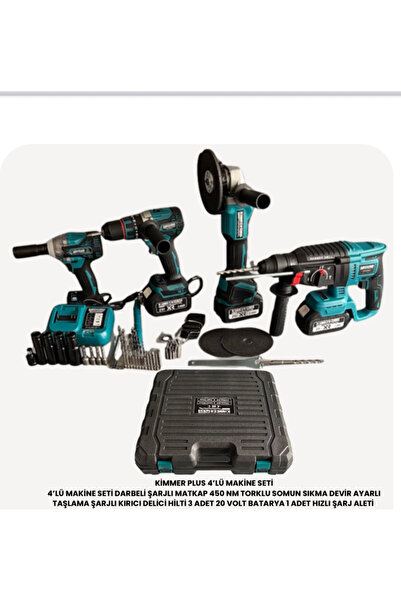 KIMMERPLUS KİMMER PLUS 4’LÜ MAKİNE SETİ 4’LÜ MAKİNE SETİ DARBELİ ŞARJLI MATKAP
