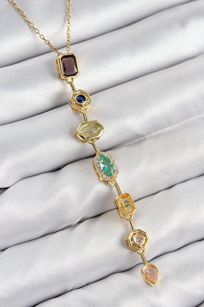 Belle Fusion BFS النحاس اللون الزركون حجر نموذج الذهب اللون المرأة Y قلادة