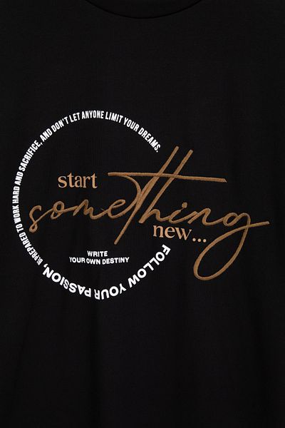 Cansın Mini Black Text Embroidered Back Printed Boys Crew Neck T-Shirt 20895