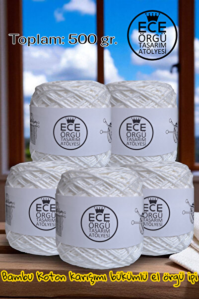 Ece Örgü Tasarım Atölyesi Alb, torsadat, bambus - fir de bumbac pentru tricot...