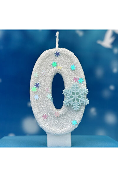 L&Wen شموع كعكة ندفة الثلج البيضاء رقم 0 مقاس 7 سم، شمعة ذات طابع ثلجي