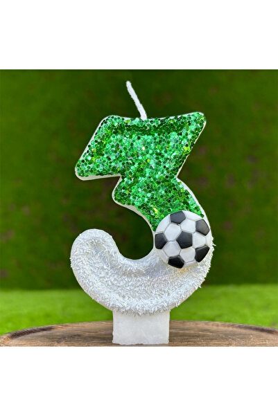 L&Wen شموع كعكة كرة القدم رقم 3 باللون الأبيض والأخضر مقاس 7 سم، شمعة ذات طاب...